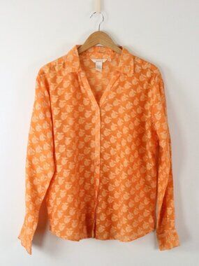 Sundance Catalog Semi-Sheer Button up Silk Blend Blouse Tangerine Sz L